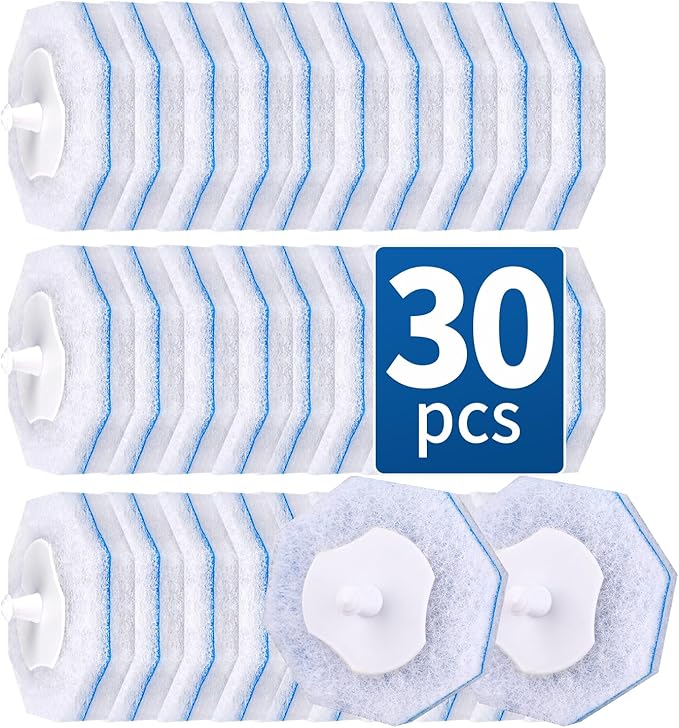 30 Count Disposable Toilet Brush Heads, Toilet Bowl Wand Refills for Toilet Cleaning, toilet scrubber refill，disposable toilet brush headrefills，Toilet Cleaning Sponges Heads for Bathtub, Floor, Drain