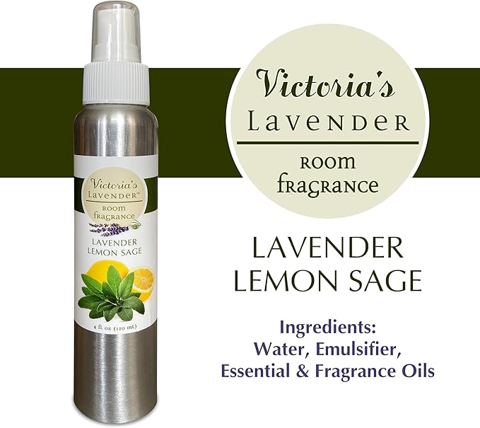 Victoria's Lavender Room Spray - All Natural Home Freshener, Essential Oil Concentrated Air Freshener, Bathroom Odor Eliminator, Luxury Room Spray Made in the USA, 1-Pk Lavender Lemon Sage, 4 oz