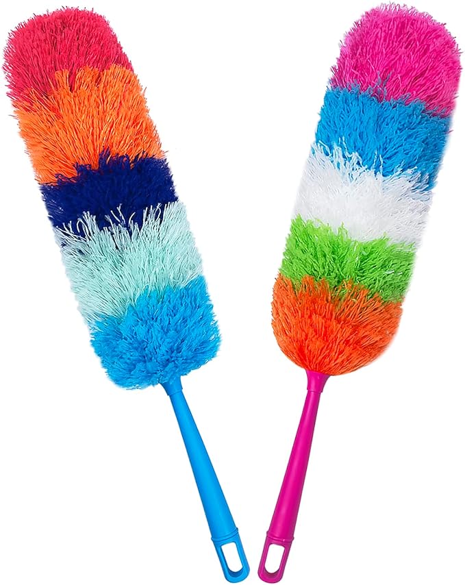 2 Pack 22-Inch Rainbow Reusable Microfiber Dusters,Bendable and Washable Feather Duster for Everyday Cleaning in Home, Library, Office, Car, and More