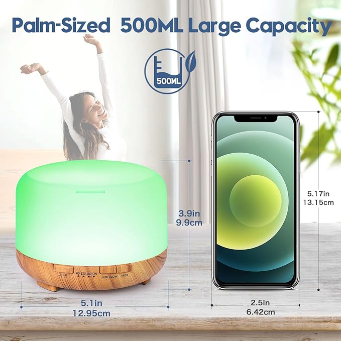 Essential Oil Diffuser, YIKUBEE Oil Diffuser, 500ml Humidifier, Diffusers for Home, Aromatherapy Diffuser with Remote Control, Diffusers for Essential Oils Large Room