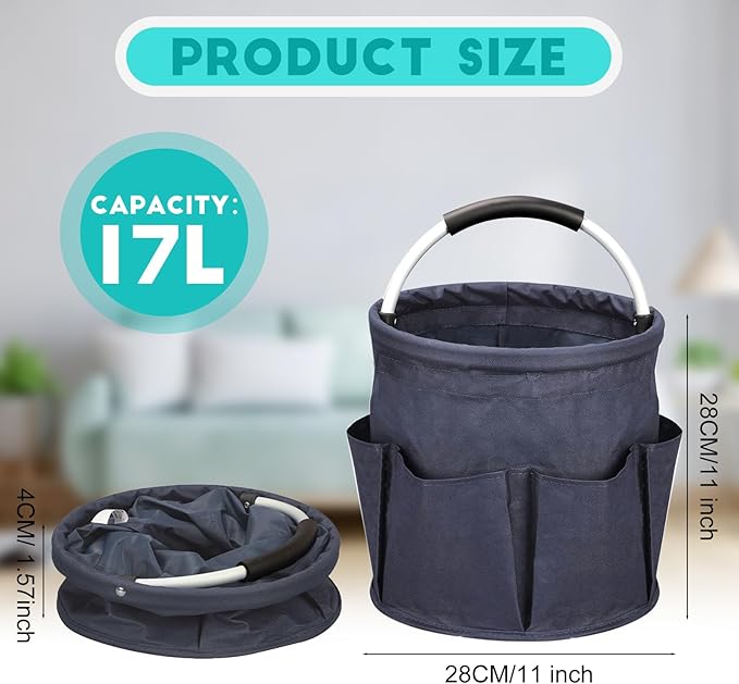 Cleaning Caddy for Cleaning Supplies,17L Cleaning Supply Caddy with Handle Foldable Cleaning Supplies Organizer Bucket Cleaning Products Organizers for Home, Garden(Navy Blue)