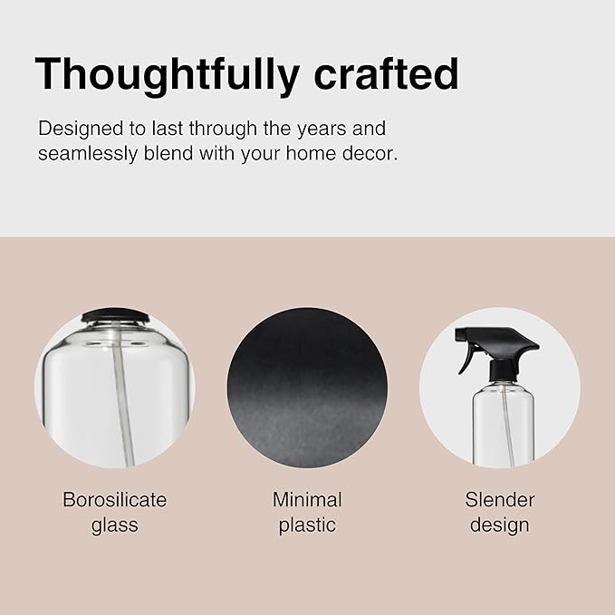 Public Goods Empty Glass Spray Bottle for Glass Cleaner | Refillable Spray Bottle for Cleaning | Made with Clear Borosilicate Glass for Windows, Mirrors | BPA Free | 24 Oz