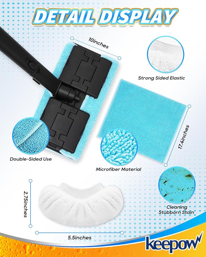 KEEPOW Reusable Microfiber Mop Pads Fit for Waitbird Steam Cleaner STC-EU168, 4 Pack Microfiber Cleaning Replacement Pads for Hardwood Floor Cleaning & 4 Pack Ironing Cloths, (Mop is Not Included)