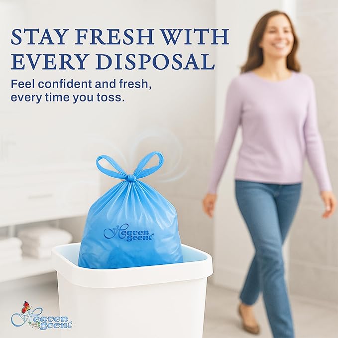 Heaven Scent Hygiene Bags 1.5MIL ULTRA-THICK Discreet Waste Disposal | Made in the USA | Mild Baby Powder Scented Trash Bags for Adult Briefs & Feminine Products - Large, 35 Bags