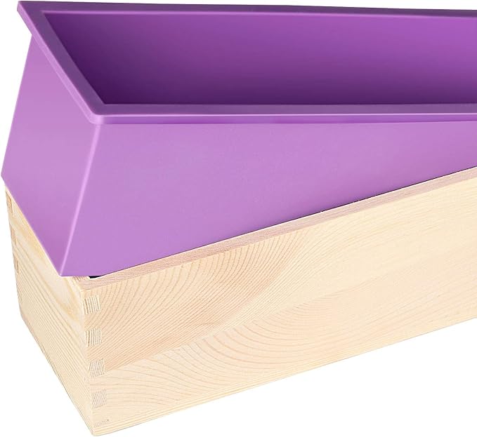 ZOENHOU 4 PCS 42oz Purple Soap Molds and 4 Wooden Lids, Flexible Rectangular Silicone Soap Making Molds Kit with Wood Box DIY Tool Set for Soap Making Supplies