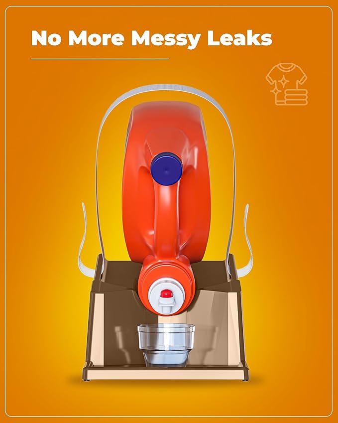 TidyFriend Laundry Detergent Holder Stand with Drip Tray, Laundry Soap Holder with Non-Slip Rubber Feet for Washing Space Organization, Angled Downward Slope for Easy Pouring (Brown)