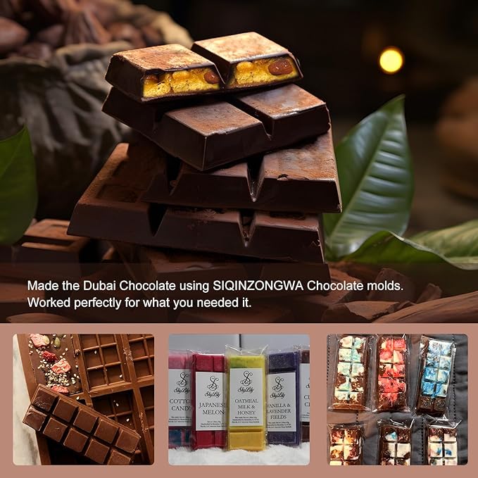 2pack Chocolate Bar Mold, Non-Stick Dubai Chocolate Molds, Deep Silicone Chocolate Mold for Dubai Chocolate Bar Pistachio, Candy, Snacks, Holiday Gifts