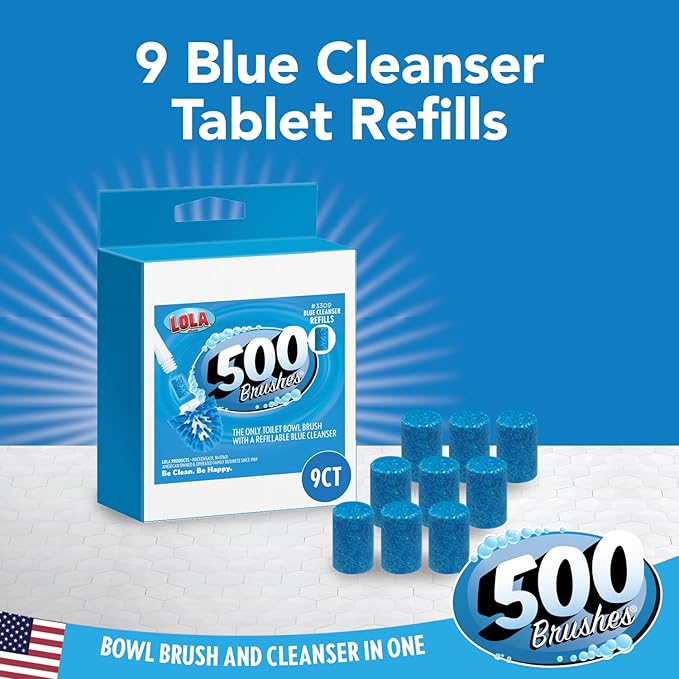 500 Brushes Blue Toilet Bowl Cleanser Tablet Refills, 9 Pack, Replacement Toilet Bowl Cleaner Tablets, Each Tablet Lasts Up to 4 Months