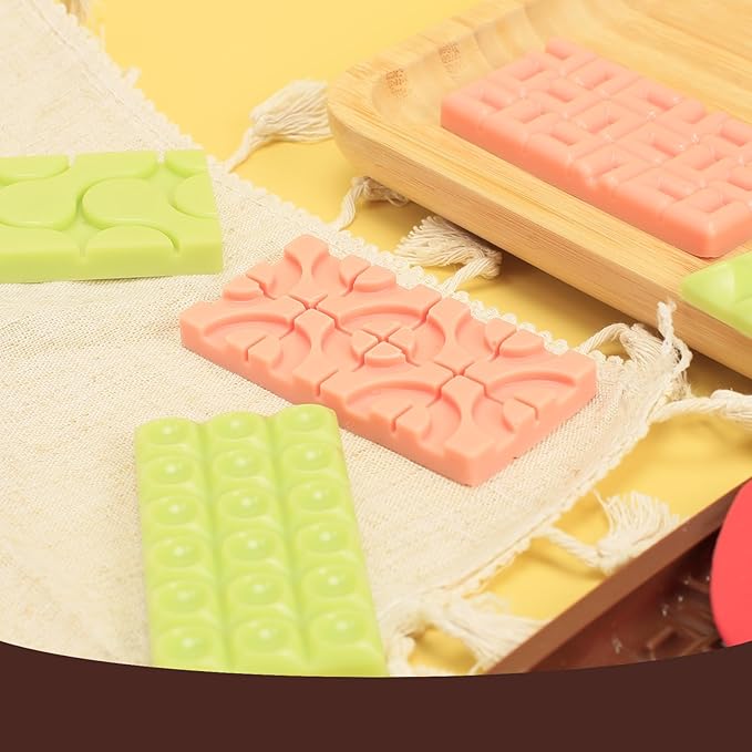 Chocolate Bar Mold Silicone with 6 Pattern, 2 Pcs 0.3-Inch-Deep Break-Apart Chocolate Molds for Homemade Protein and Energy Bar, Small Silicone Molds for Wax Melts/Candle/Resin, Waffle Shape