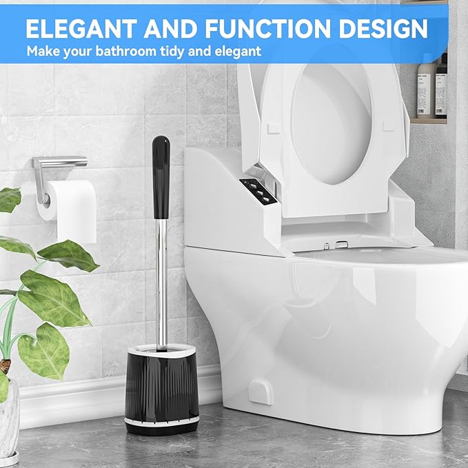 TRENTI Toilet Brush and Holder Set, Ventilated Holder, Compact Toilet Brush Set for Bathroom Deep Cleaning (2, Black)