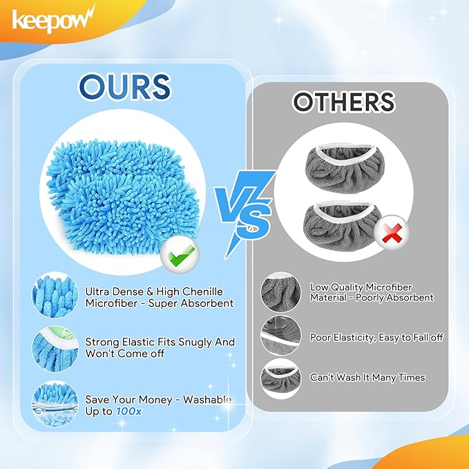 KEEPOW Reusable Microfiber Mop Pads Compatible with Swiffer Sweeper & Mop Deluxe 2-in-1, Wet & Dry Mopping Cloths for All Floors, Compatible with Swiffer Dry Sweeping Cloths for Cleaning (4 Pack)