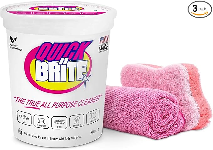 Quick 'n Brite All Purpose Cleaning Paste – Miracle Cleaner for Tough Stains, Biodegradable, Non-Toxic, Pet-Safe, Multi-Surface Stain Remover, Made in USA, 32 Oz Kit