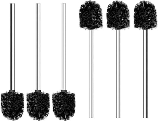 6PCS Toilet Brush Plastic Toilet Brushes Toilet Bowl Cleaner Brush Toilet Replacement Brush Bathroom Cleaning Brushes with Stainless Steel Handle. (Black)