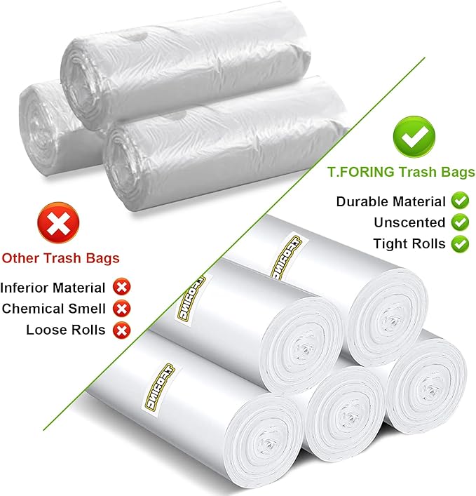 120 Count 8 Gallon Trash Bags Unscented - Thick Clear Medium Garbage bags, 30 Liter Strong Plastic Wastebasket Can Liners for Kitchen Home Bathroom Office