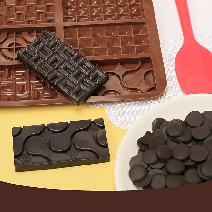 Chocolate Bar Mold Silicone with 6 Pattern, 2 Pcs 0.3-Inch-Deep Break-Apart Chocolate Molds for Homemade Protein and Energy Bar, Small Silicone Molds for Wax Melts/Candle/Resin, Waffle Shape