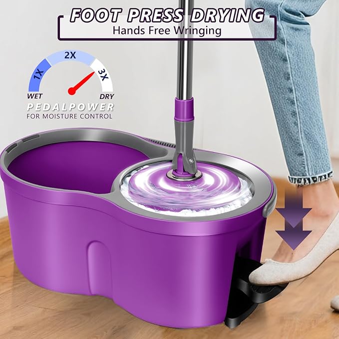 Spin Mop and Bucket with Wringer Set,Masthome 360°Spinning Bucket System with 3 Reusable Pads,EasyWring Microfiber Mop and Buckets for Floor Cleaning, Wet Dry Floor Mop for Home & Office