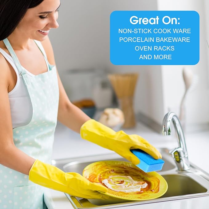 Tioncy 100 Pcs Individually Wrapped Sponges Kitchen Bulk Blue Dish Non Scratch Scrub Sponges Dual Sided Cleaning Dish Scrubber for Washing Dishes, Pots, Pans, Sinks, Stoves, Appliances, Car, Bike