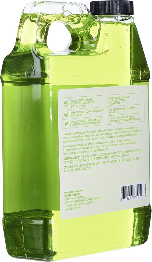 Fruits & Passion Cucina Concentrated Dish Soap Refill, Lime Zest & Cypress Tree, Gentle Liquid Dishwashing Detergent with Olive Oil, Vegan & Eco-Friendly Formula, 1 Liter (33.8 fl oz)