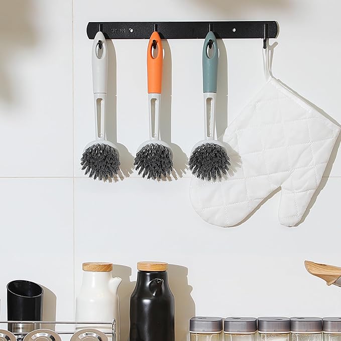 Patelai 12 Pack Kitchen Scrub Dish Brush with Long Handle Dish Scrubber with Stiff Bristles Scrub Brushes for Kitchen Dishes Washing Tools, Pots, Pans and Sink Cleaning (Multicolor)