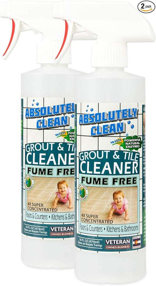 Absolutely Clean FAST GROUT CLEANER! - Professional Strength, Natural Enzyme Formula - Fast Acting, Fume Free - USA Made (16oz 2 Pack Cleans Up To 500 sq ft)