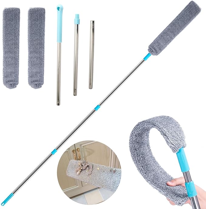 Retractable Gap Dust Clean Under Appliance Microfiber Duster Dust Cleaning Brush with Extendable 3 Pole (31.5''-59.1''),Bendable Removable Washable Gap Dust Cleaner for Sofa Bed Furniture Bottom