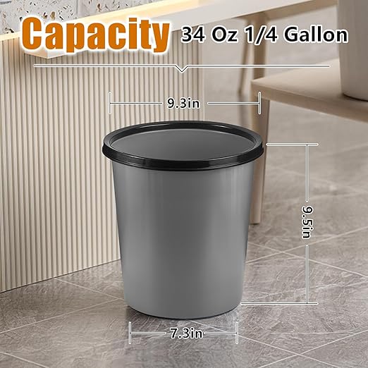 Plastic Small Trash Can Wastebasket - Garbage Can Basket for Bathrooms - Laundry Room, Kitchens, Offices, Kids Rooms, Dorms - Grey
