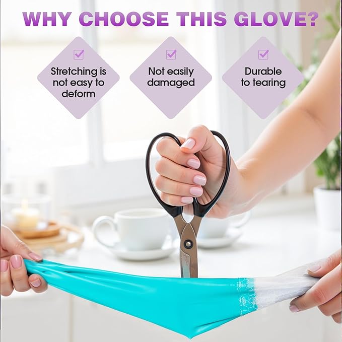 Elgood Reusable Long Dishwashing Cleaning Gloves with Latex Free, Long Cuff,Cotton Lining,Kitchen Gloves 2 Pairs,Purple+Blue Medium