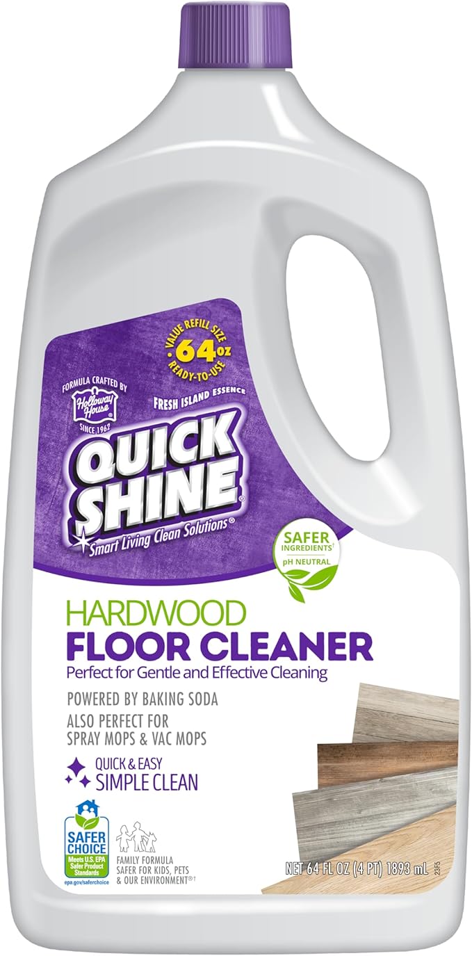 Quick Shine Hardwood Floor Cleaner 64oz | Use in Spray & Vac Mops | Removes Dirt & Scuff Marks | Ready-to-Use, Streak Free, No Rinse | Safer Choice Cleaner |Perfect for Gentle and Effective Cleaning