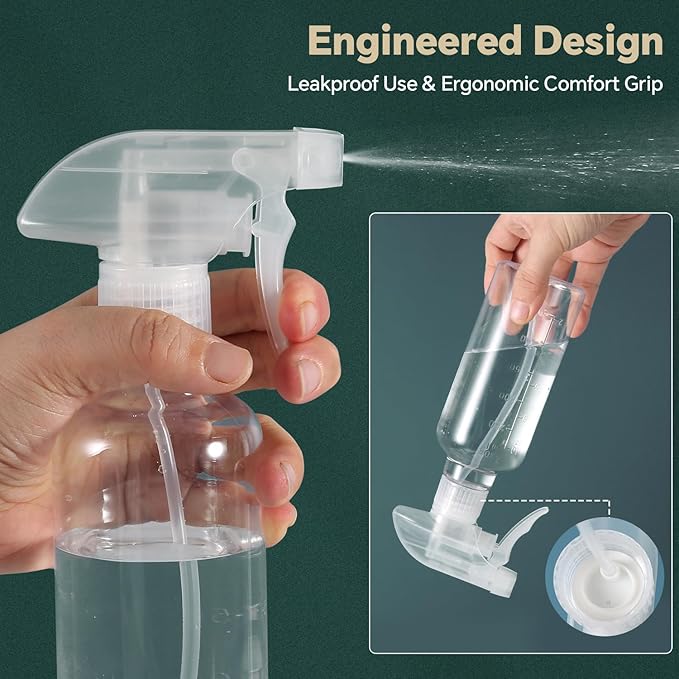 Plastic Spray Bottles (2 Pack 10 oz), Leakproof Adjustable Fine Mist & Jet Stream Nozzle, Premium BPA-Free Plastic Multi-Purpose for Hair, Plants, Cleaning (2 PACK AMBER)