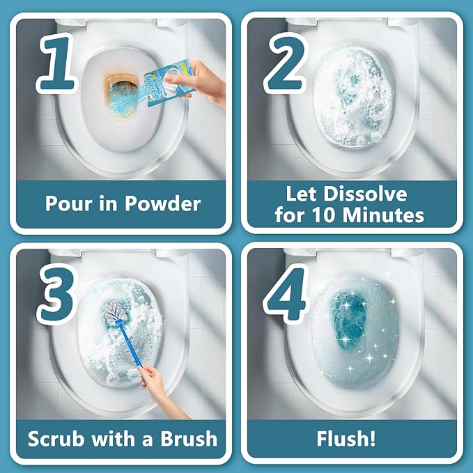 Toilet Bowl Cleaner Powder - Self-Activating Toilet Cleaner for Stubborn Stains & Limescale, Deep Cleaning Foam with Lemon Fragrance, Safe Toilet Cleaning Supplies (4 Packs × 3 oz)