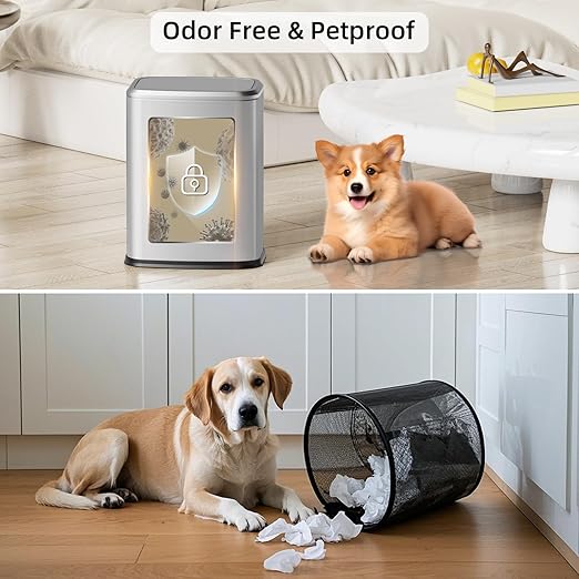 8L/2.1 Gal Small Bathroom Trash Can with Lid, Swing-Top Rectangular Waste Bin, Stainless Steel Garbage Can for Home, Office, Toilet, Bedroom, Living Room (Silver)