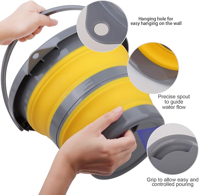 2 Pack Collapsible Plastic Bucket with 1.32 Gallon (5L) Each, Foldable Round Tub, Space Saving Outdoor Waterpot for Garden or Camping, Portable Fishing Water Pail