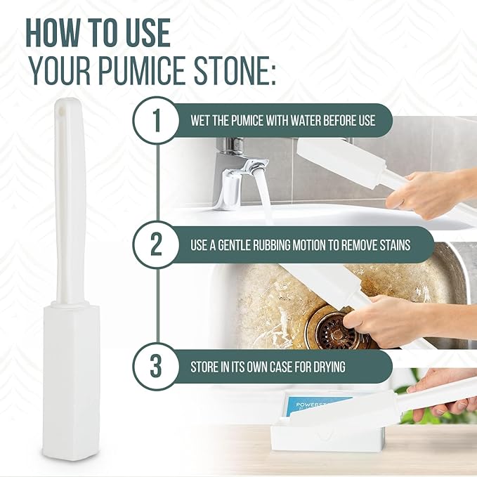 Powerstone Pumice Stone Toilet Bowl Cleaner with Extra Long Handle - 2 Pack | 3'' Longer Handle | Remove Hard Water Stains, Rings & Limescale from Toilets, Bathtubs, Sinks, Pools, BBQ