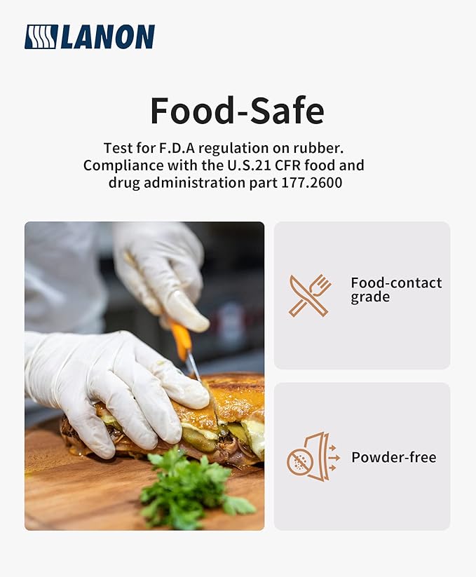 LANON Food Safe White Disposable Nitrile Gloves, Latex-Free, Powder-Free, Textured Fingertips, Cooking, Cleaning, Case, Small