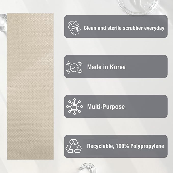 Daily Dish Scrubber Sheet Non-Scratch Household Disposable Cleaning Sponges | Recyclable, Eco-Friendly & Perfect for Kitchen, Home Cleaning and Outdoor Use (3, Beige)