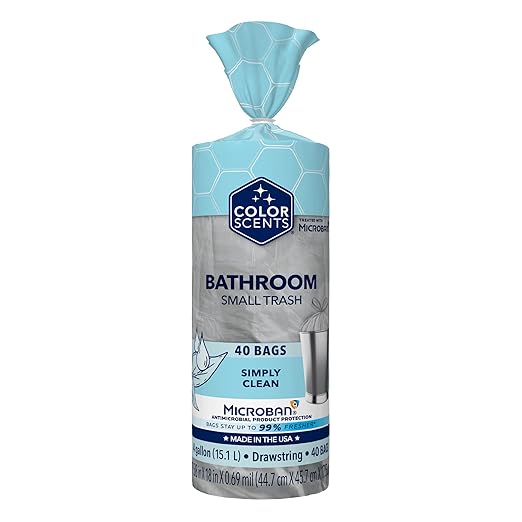 Color Scents Small Trash Bags - 4 Gallon, 40 Bags (1 Pack of 40 Count), Drawstring - Silver Bag in Simply Clean Scent with Microban