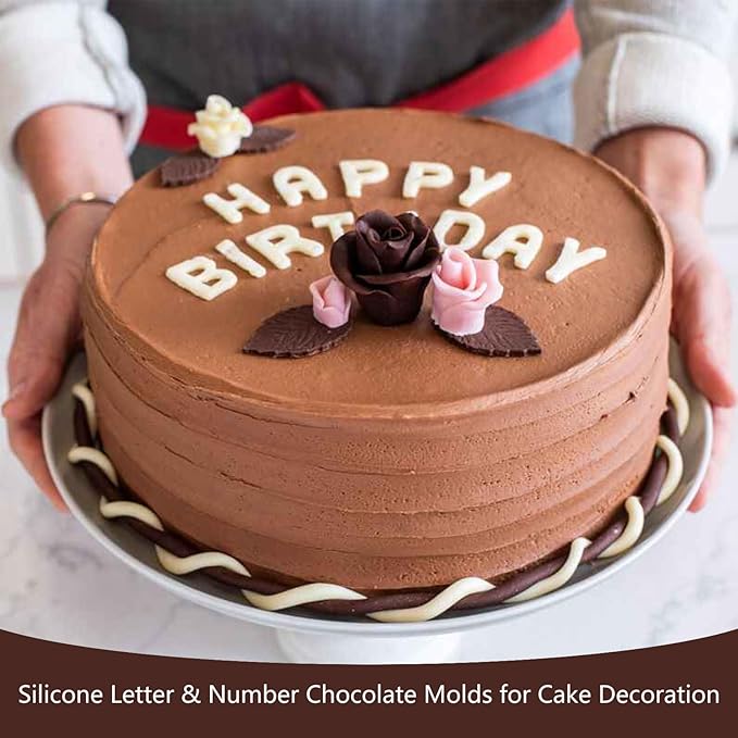 Letter Molds for Chocolate, 2 Pcs Mini Chocolate Molds Silicone with Number and Alphabet for Decorating Birthday Cake Strawberries Lollipop Fondant Oreos, Non-stick BPA Free