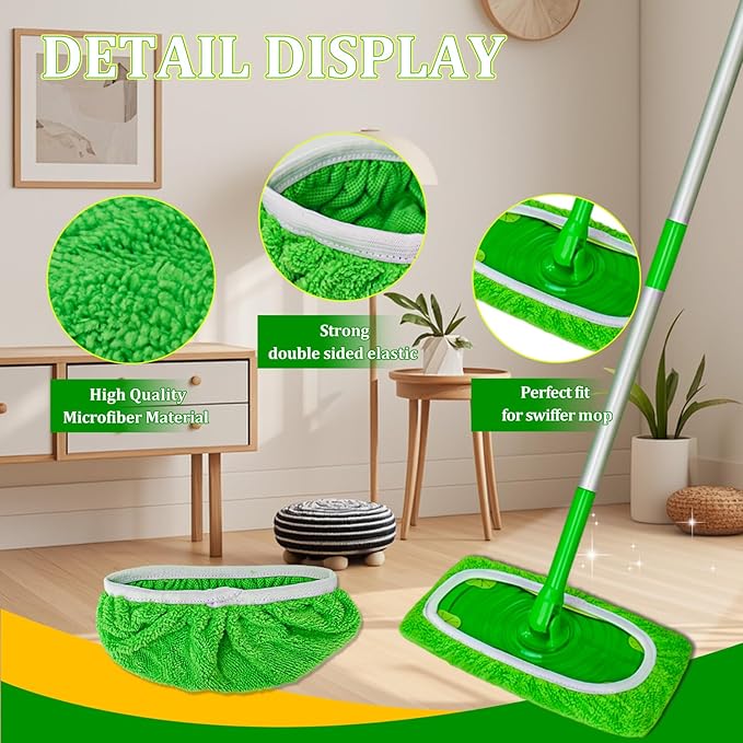 6 Pack Reusable Microfiber Mop Pads - Compatible with Swiffer Sweeper Mop, Washable Dry & Wet Sweeping Cloths Refills for Hardwood Laminate Tile Floor Cleaning, Eco-Friendly Lint-Free Floor Mop Pads