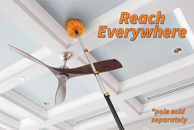 Cobweb Duster Head Brush // Big and Puffy Spider Web Brush for Outdoor & Indoor Web Cleaning // Twist-On Corner Duster Fits Standard Acme Threaded Extension Poles // Best Cobweb Brush Head (No Pole)