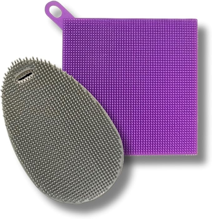 Silicone Dish Sponge Dish Scrubber (Oval and Square) - Dual-Sided, Food Grade Silicone Sponges for Dishes and Housecleaning 2-Pack