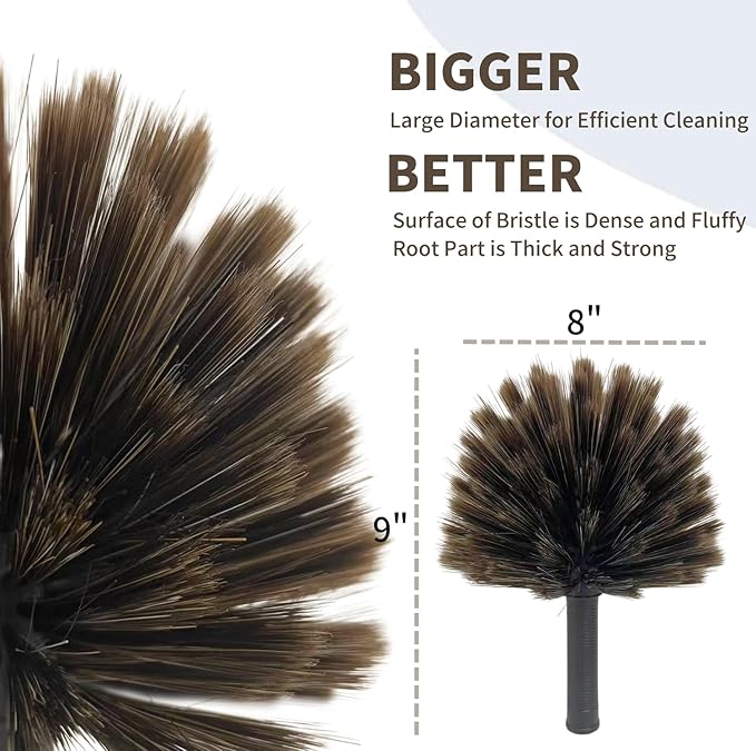 3 Pack Webster Cobweb Duster Head,Spider Web Remover Brush,Fits Standard 3/4 inch Threaded Poles, Cobweb Duster Head Attachment for Ceilings, Moldings, HVAC & Floor Vents, and Corners(3, Brown)