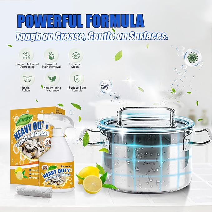 16.9 FL OZ Heavy Duty Kitchen Foam Cleaner - Multipurpose Degreaser Spray to Clean Up Kitchen Oil Stains, Grease & Burnt Residue on Pots, Pans, Ovens, Surfaces - Dual-Spray Nozzle, No-Rinse Formula