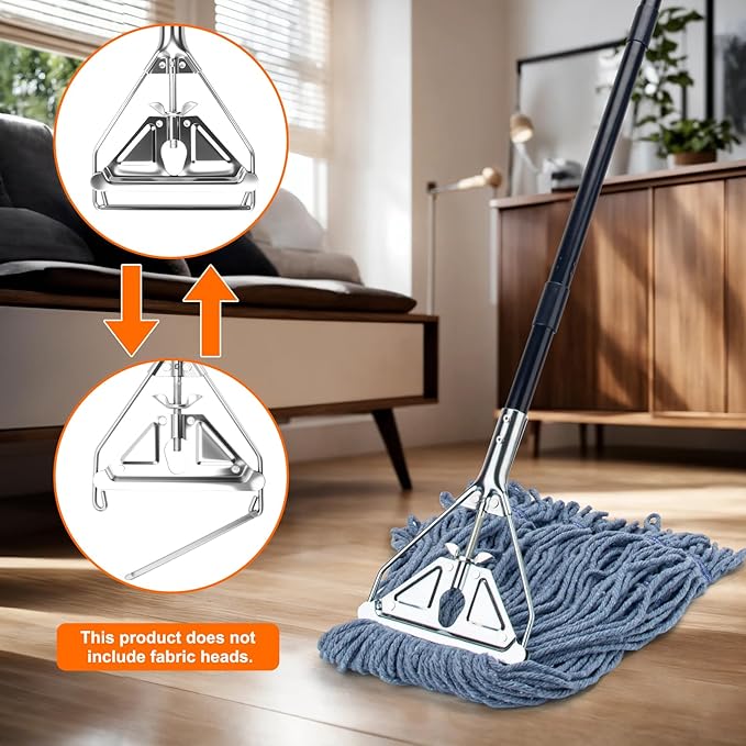 KeFanta 60" Metal Mop Handle Commercial Heavy Duty, Quick Change Industrial Mop Stick Replacemet,Side Gate Mops Head Replacement Holder for Floor Cleaning(2 Pack)