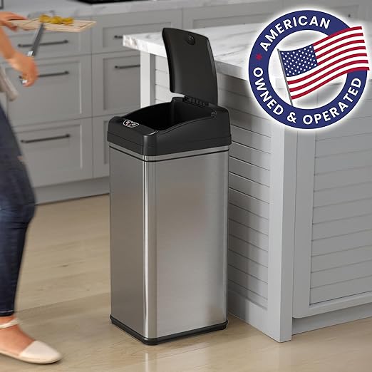 iTouchless 13 Gallon and 2.5 Gal Sensor Kitchen Trash Can with Lid and Bathroom Trashcan Combo Set, Stainless Steel Garbage Recycling Bins with Odor Filter for Home Office Garage Bedroom Living Room