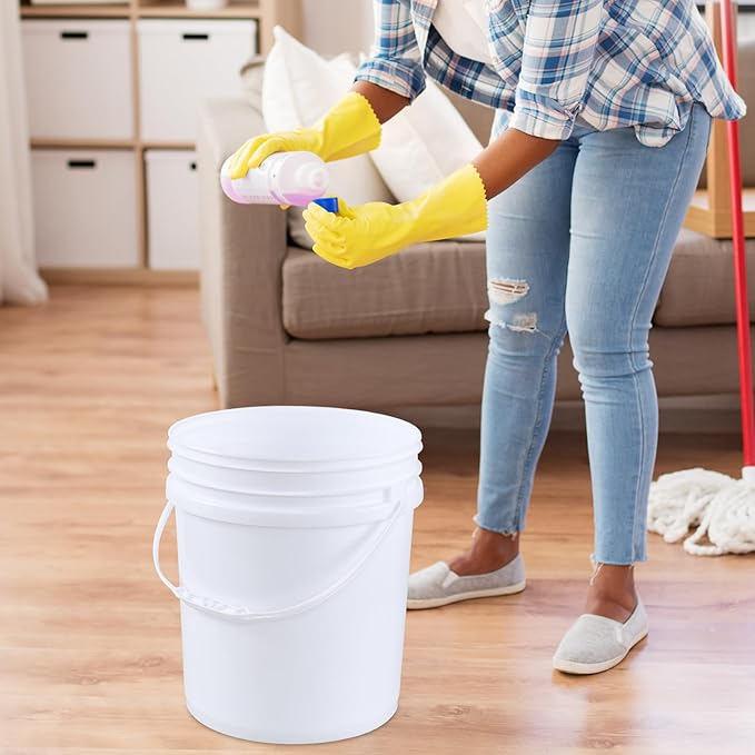 7 Gallon Plastic White Food Bucket with Handle and Lid, Food Storage Plastic Bucket Pail with Lids, Pack of 4