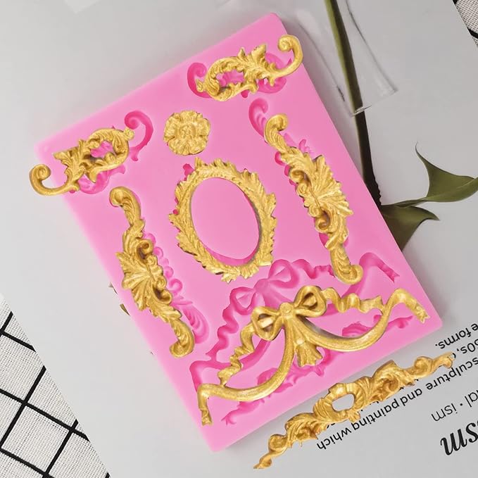 Baroque Style Silicone Molds, Curlicues Scroll Lace Fondant Molds, Vintage Relief Flower Mould Filigree 3D Clay Mold for Gummy Sugar Cookie Pastry Chocolate Mold for Clay Cupcake Topper Decor(6Pcs)