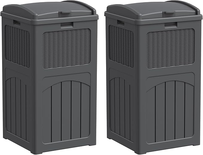 YESHOMY 2 Pack Outdoor Trash Can with Lid, Garbage Bins for Garden, Porch, Home and Kitchen, Gray