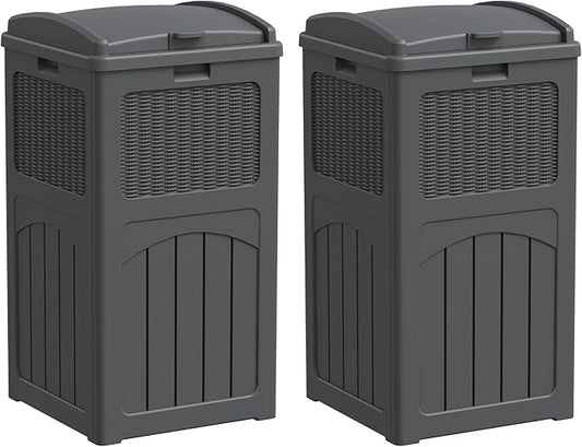 YESHOMY 2 Pack Outdoor Trash Can with Lid, Garbage Bins for Garden, Porch, Home and Kitchen, Gray