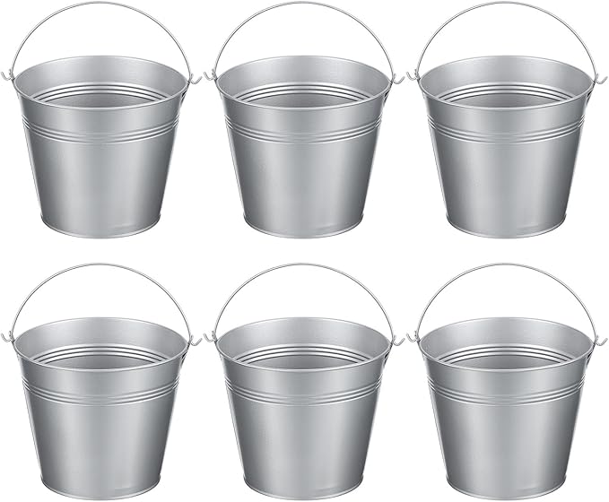 PATIKIL 5.9"x5.1" Small Metal Buckets with Handle, 6 Pcs Mini Galvanized Bucket Colorful Easter Buckets for Crafts Party Favors Decoration, Silver