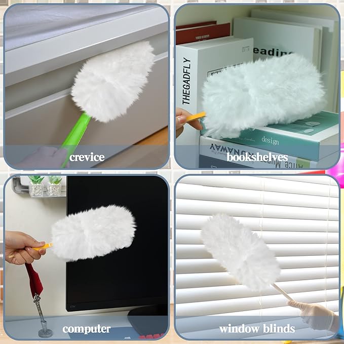 Vesici 300 Pcs Duster Refills Compatible with Swiffer Dusters Bulk Disposable Replacement Thickened with 1 Handle Heavy Duty for Cleaning, Office (White)